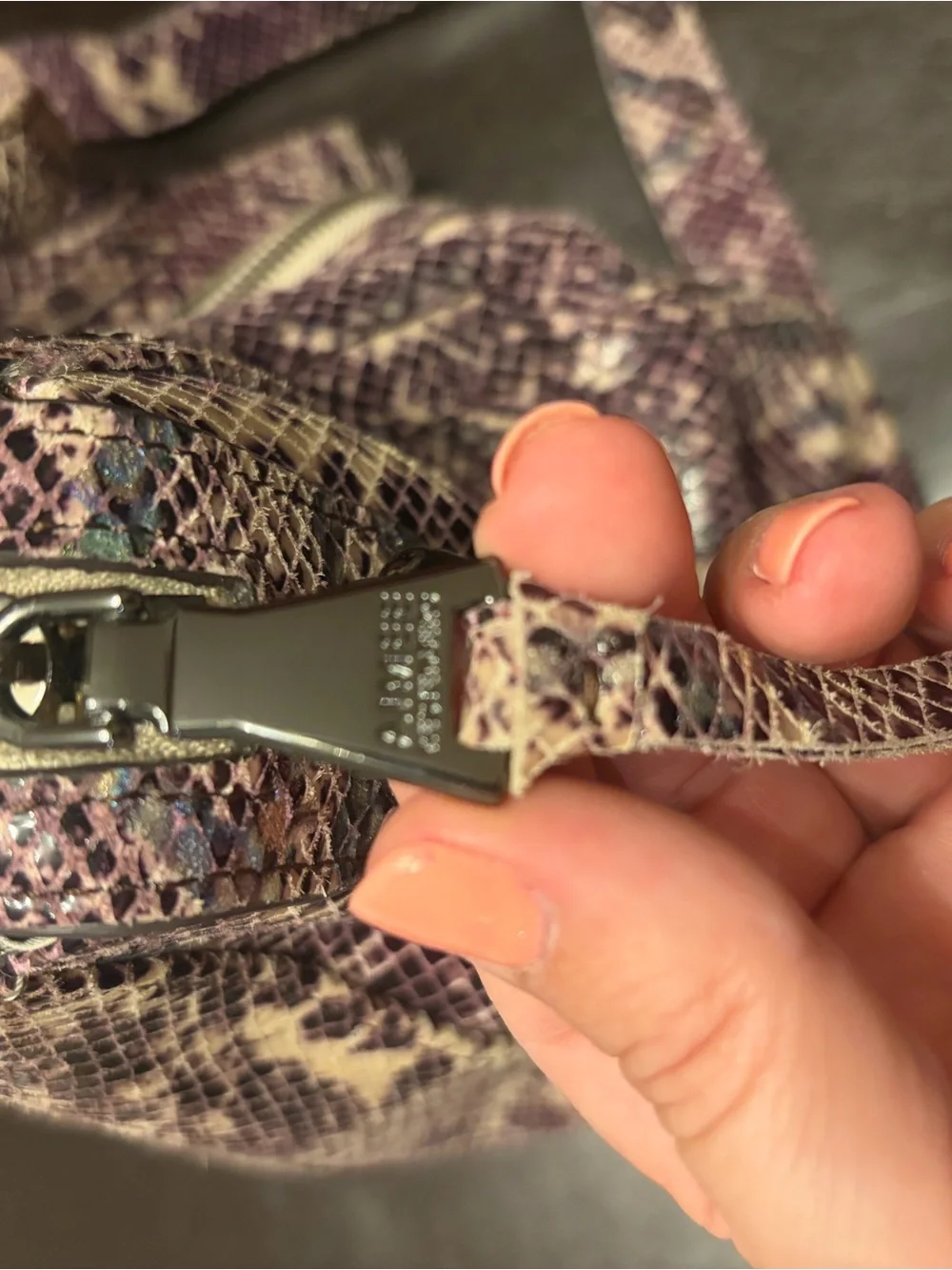 Aimee Kestenberg Mauve and Cream Snake-Print Shoulder Bag